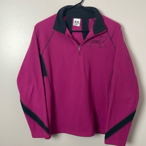 Under Armour Fleece Quarter-Zip Sweatshirt | Pink & Black | Size Medium - Picture 1 of 9